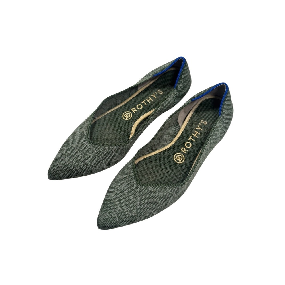 Rothys The Point Women's Size 8.5 US Green Safari Pointed Toe Slip on Flats Rare